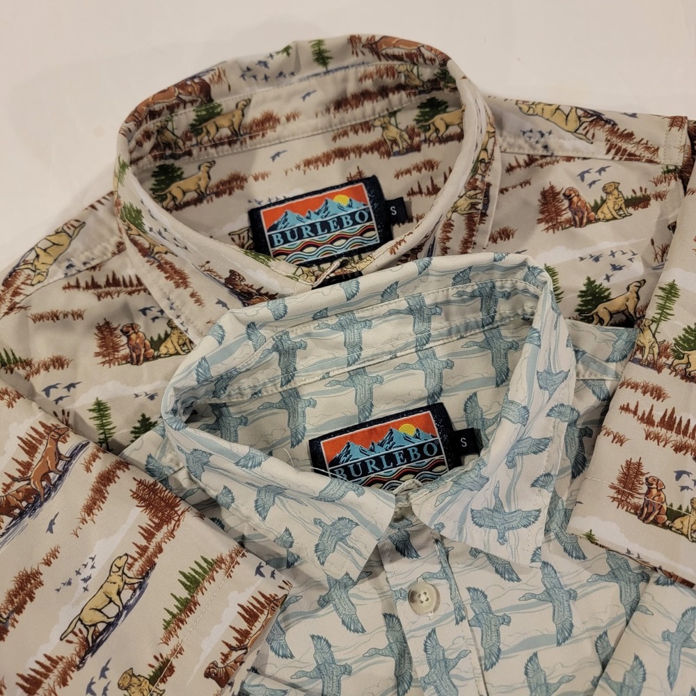 Burlebo Button Shirt Mens Small Lot Of 2 All Over Print Prairie Dog Birds Outdoo